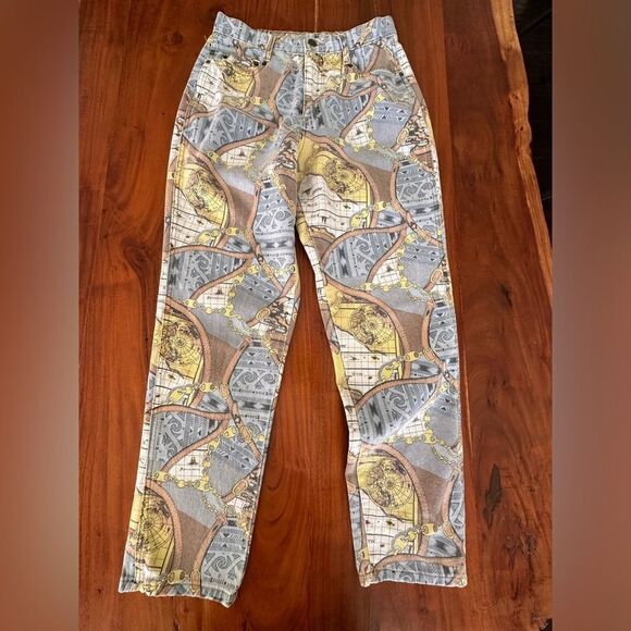 Moda Int’l graphics map denim jeans high waisted sz 12 - Picture 1 of 10